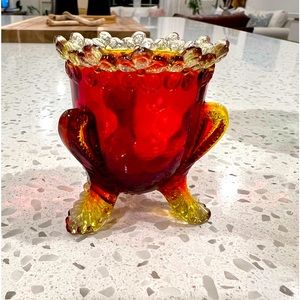 Vintage Degenhart Forget Me Not Glass Toothpick/Votive Candle/Match Holder